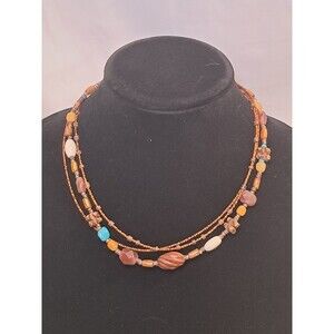 Peyote Bird Free Spirit Earth Tones Beaded Gemstone 3 Strand Necklace 18" NWT